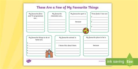 KS1 These Are A Few Of My Favourite Things Worksheet Worksheet