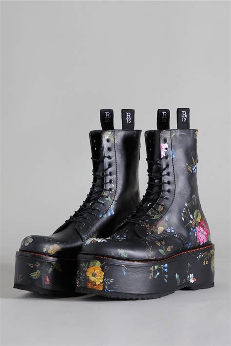 R13 Double Stack Boot Black Floral