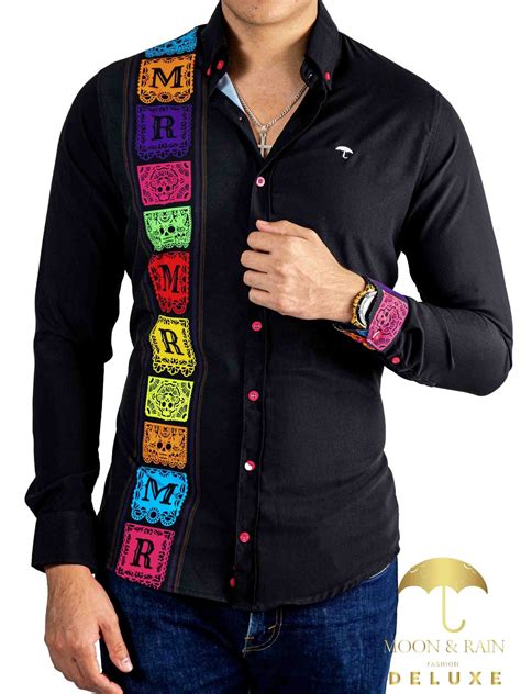 Camisa Hombre Casual Slim Fit Negra Franja Papel Picado Mr Camisas