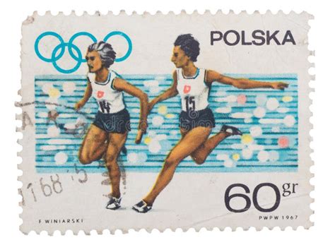 Poland About 1967 Post Stamp Printed In Shows Olympics Editorial