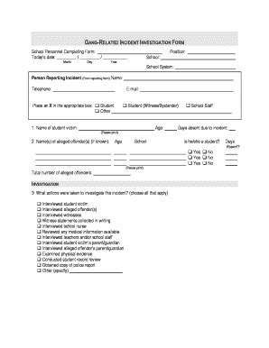 Fillable Online Smcps GANG RELATED INCIDENT INVESTIGATION FORM School