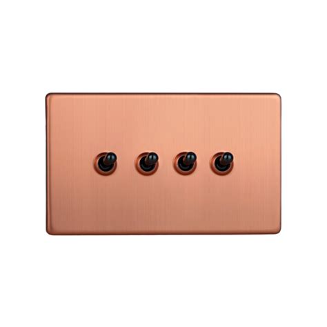 Brushed Copper Urban Screwless 4 Gang 10a 1 Or 2 Way Toggle Switch Twin Plate Xdyt9sbc