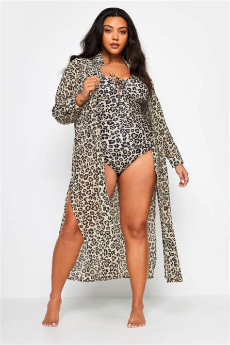 Yours Plus Size Brown Leopard Print Longline Kimono Yours Clothing