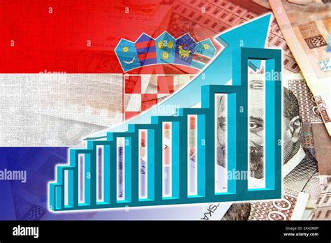 Economy Graph Rising Arrow Croatia Flag And Cash Kuna Banknotes Stock