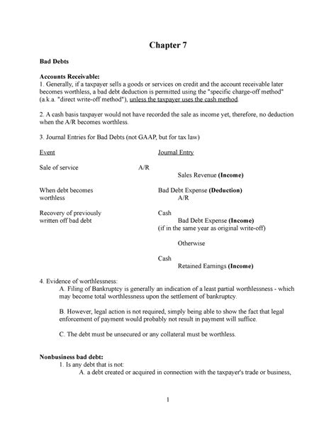 321 Chapter 7 Lecture Notes Chapter 7 Bad Debts Accounts Receivable