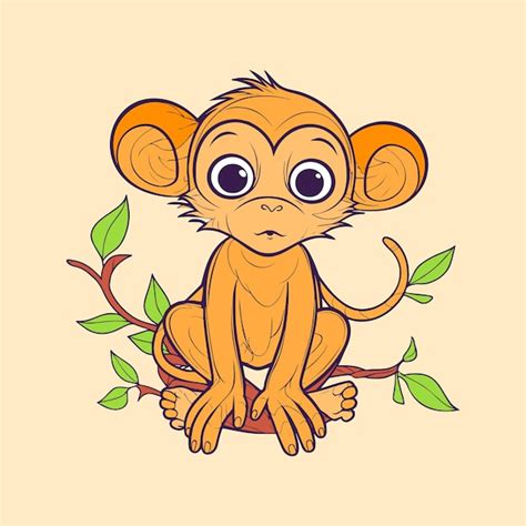 Macaco De Desenho Animado Sentado Em Um Galho Vetor Premium