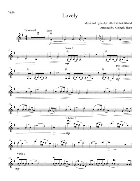 Lovely Arr Kimberly Hope Por Billie Eilish Feat Khalid Partituras Para Violín Solo En Sheet