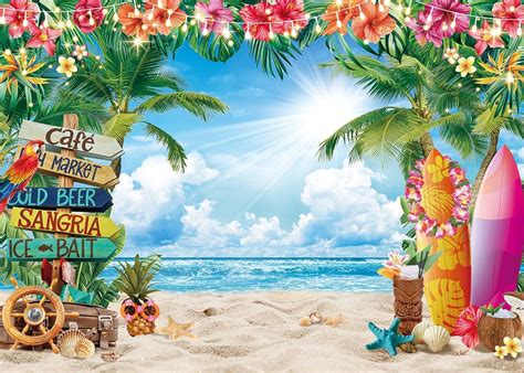 Amazon Summer Beach Backdrop 10x8FT Tropical Palm Leaves