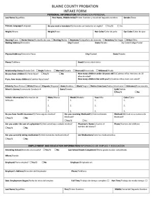 Fillable Online BLAINE COUNTY PROBATION INTAKE FORM Fax Email Print