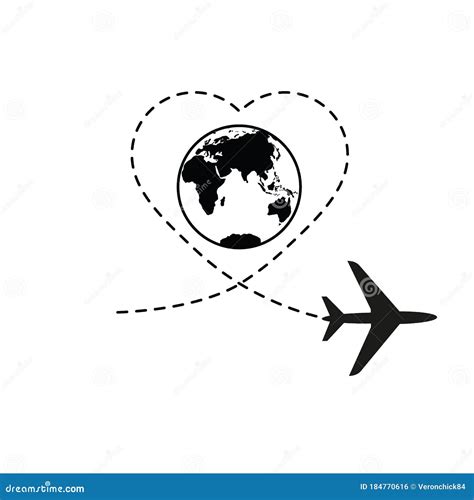 Icono Del Vector Del Globo Con Trayectoria Del Avión Ruta De Viaje En