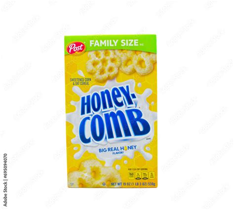 Ocala, Florida December 16, 2023 Honeycomb Breakfast cereal box isolated on a white background ...