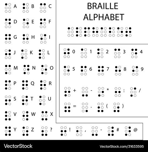 Braille Alphabet Punctuation And Numbers Reading Vector Image