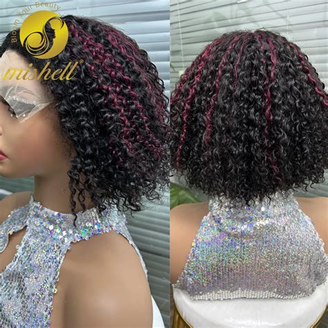 Borgonha Kinky Curly Bob Peruca Para Mulheres T Part Onda Profunda