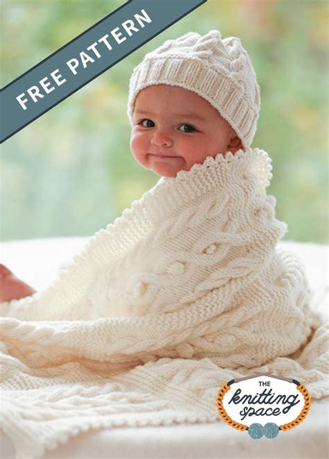 Knitted Cabled Baby Blanket And Hat FREE Knitting Pattern