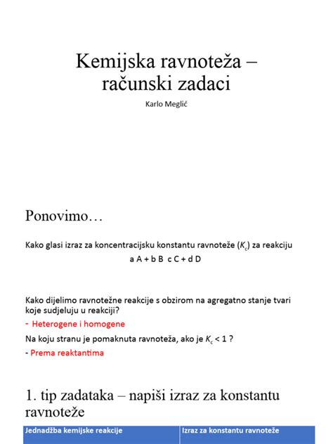 3 Kemijska Ravnoteža Računski Zadaci Pdf