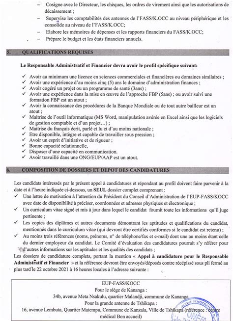 Mediacongo Net Offre D Emploi Responsable Administratif Et Financier