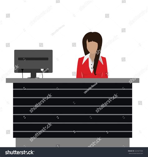 Vector Illustration Happy Female Receptionist Standing At Hotel