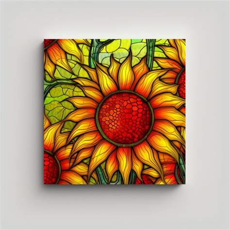 Cuadro Decorativo Girasoles En Vidrio Manchado De Colores Met Licos