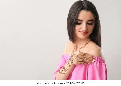 Beautiful Indian Woman Henna Tattoo On Stock Photo 2116672184