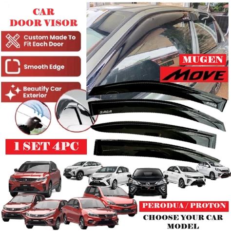 4Pc Car Door Visor Window Mirror Cover Kening Myvi Axia Alza Viva Bezza