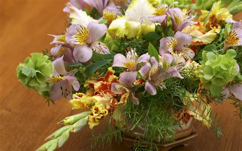 Yellow Bouquet High Angle View Lilies Freshness Day 2K Herbs