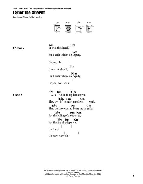 I Shot The Sheriff Sheet Music Bob Marley Guitar Chords Lyrics