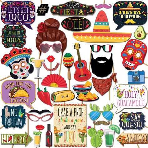 Buy Fiesta Photo Booth Props 41 Pc Photobooth Kit With 8 X 10 Inch Sign 60 Glue Dots 45