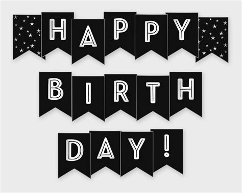 Happy Birthday Printable Banner, Black & Silver Birthday Party Printable PDF, DIY Print, Instant ...