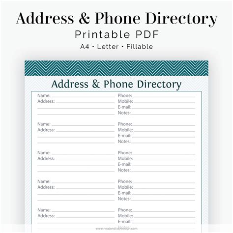 Address And Phone Directory Chevron Fillable Printable Pdf Instant Download Etsy