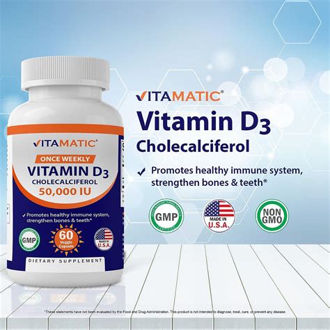 Vitamatic Vitamin D3 50 000 Iu As Cholecalciferol Once Weekly Dose 1250 Mcg 60 Veggie Capsules