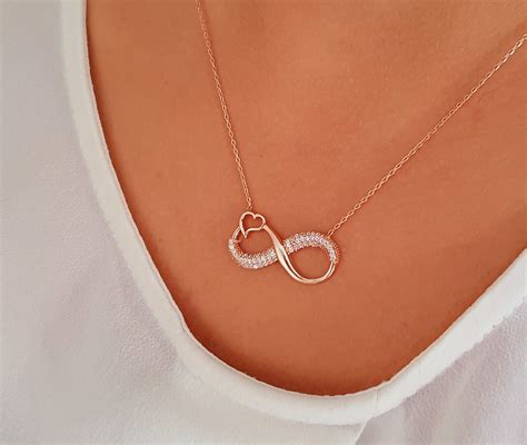 14k Solid Gold Heart Infinity Necklace Infinity Gold Etsy