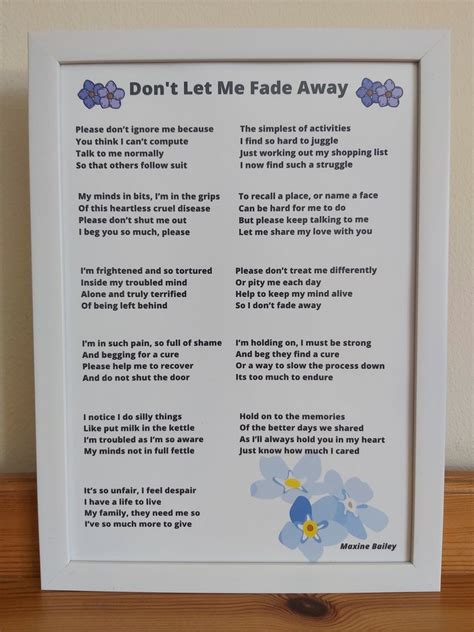 Alzheimer S Dementia Poem Don T Let Me Fade Away For Alzheimer S Dementia Sufferers And Their