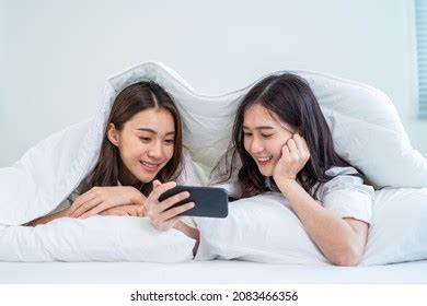 Asian Attractive Lesbian Couple Use Mobile Stock Photo 2086279048 Shutterstock