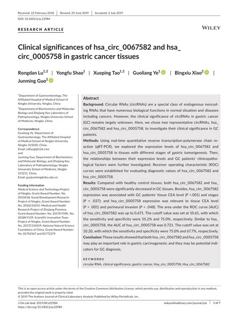 Pdf Clinical Significances Of Hsa Circ And Hsa Circ