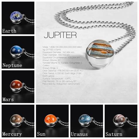 Globe Double Sided Necklace Solar System Planet Venus Mercury Mars