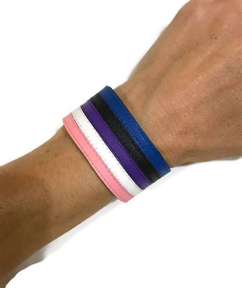 Genderfluid Pride Leather Bracelet Gender Fluid Lgbt Lgbtq Etsy