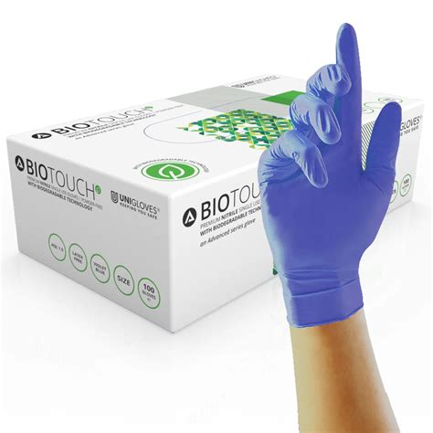 Biotouch Biodegradable Violet Blue Powder Free Nitrile Gloves Box Of 100 Large Cleaning