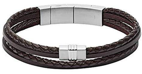 Fossil Brown Multi Strand Braided Leather Bracelet For Men Lyst