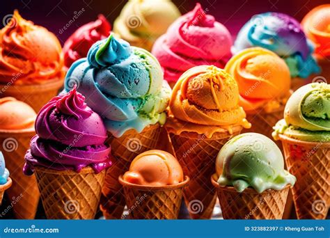 Big Colorful Rainbow Ice Cream In Cone Stock Illustration