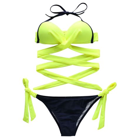 Dkinjom High Leg Thong Women S Print Solid Color Bikini Strap Swimsuit