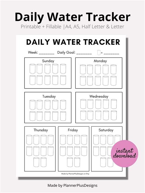 Weekly Water Intake Tracker, Water Log, Daily, Water Tracker Printable, Minimal Water Journal ...