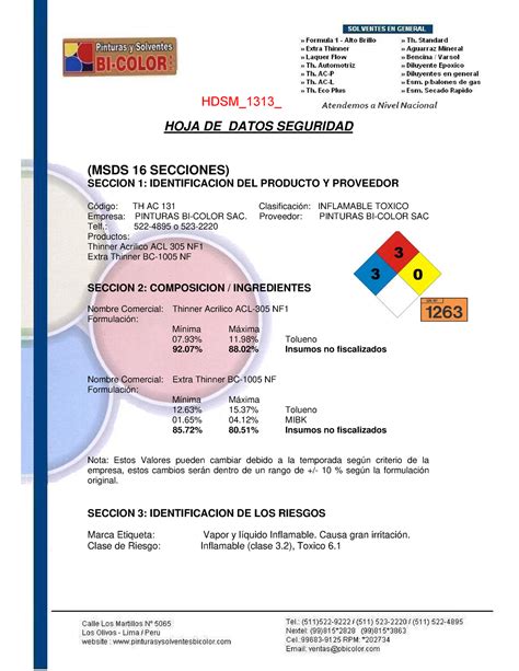 Hdsm Thinner Acrilico Acl Nf Hoja De Datos Seguridad