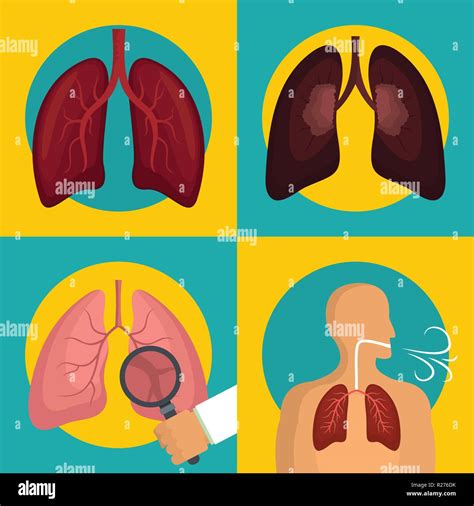 Lung Organ Human Breathing Icons Set Flat Illustration Of 4 Lung Organ