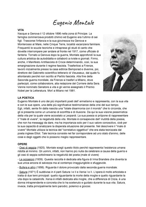 Biografia Montale Eugenio Montale VITA Nacque A Genova Il 12 Ottobre