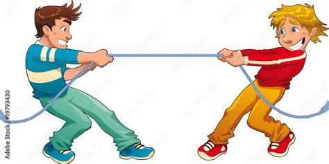 Tug of war. Funny cartoon and vector young characters. Stock Vector ...