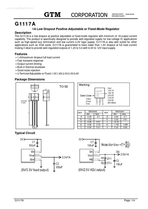 G1117A 1A Low Dropout Positive Adjustable Or Fixed Mode Regulator