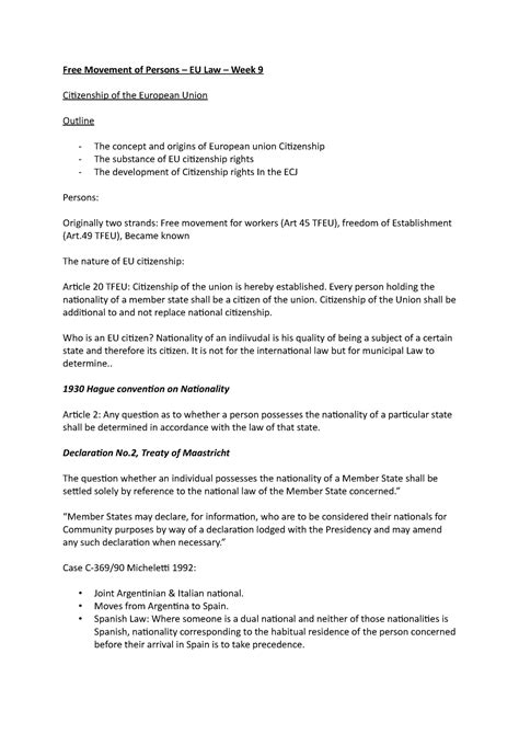 Free Movement Of Persons Eu Law Week 9 Free Movement Of Persons