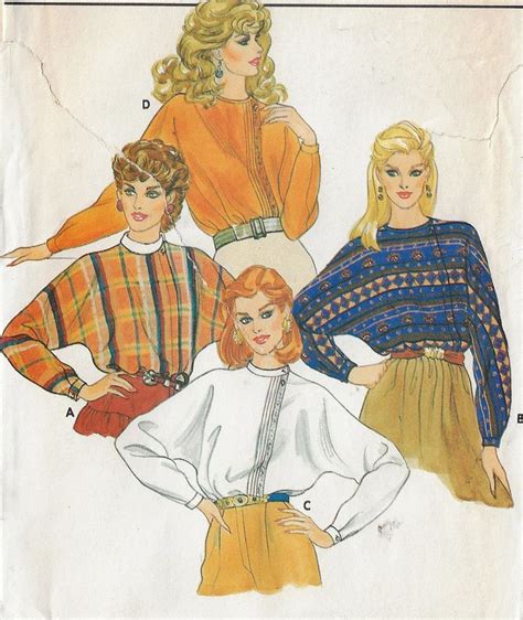 80s Butterick Sewing Pattern 4474 Womens Dolman Sleeve Blouse Etsy Retro Sewing Patterns