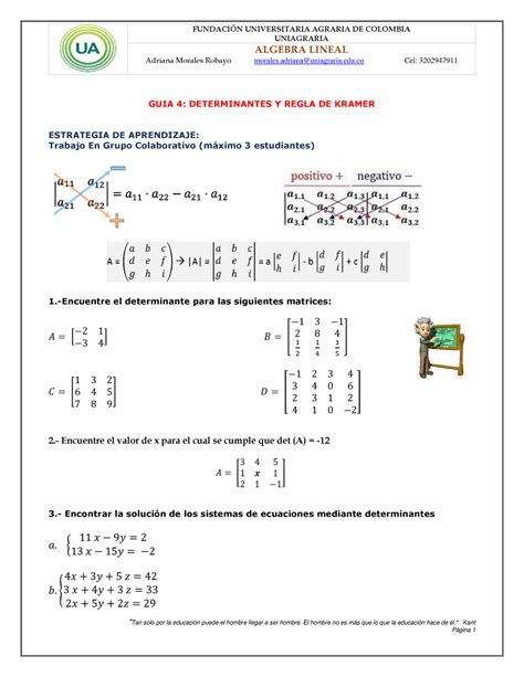 Algebra Lineal Guia 4 Determinantes Y Regla De Kramer 2022 FUNDACIN