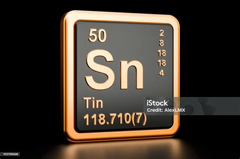 Tin Stannum Sn Chemical Element 3d Rendering Isolated On Black